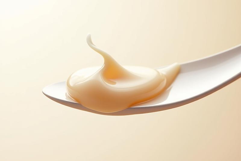Texture épurée de crème ou de sérum sur une spatule en verre