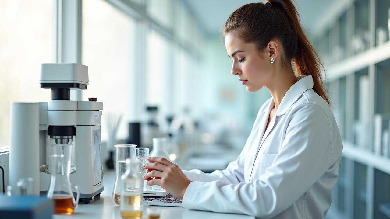Laboratoire de recherche de Forge Éclat avec chimiste en pleine concentration
